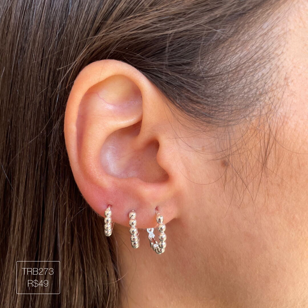 Trio de Argola de Bolinhas Lisa Prateado